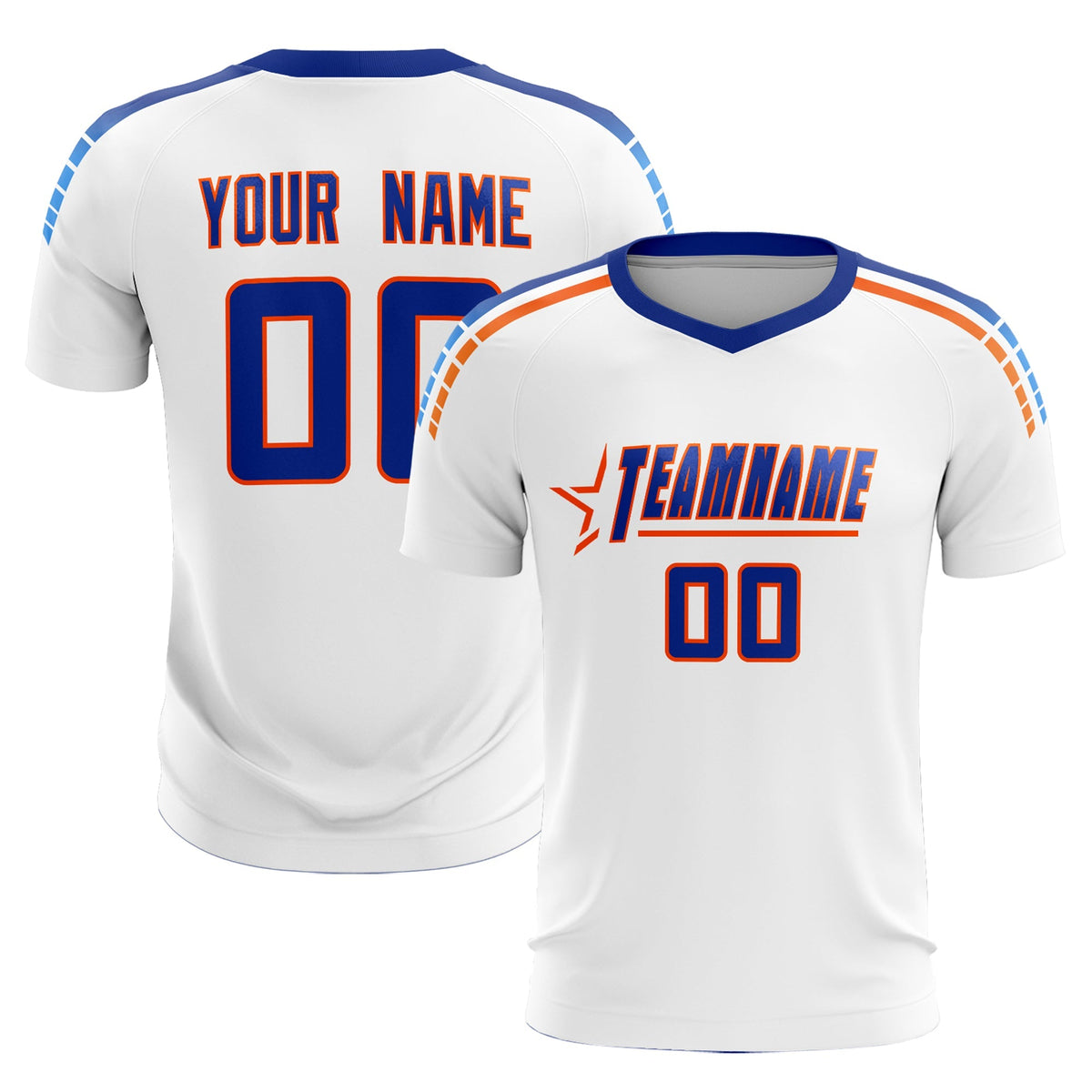 Custom White Raglan Shoulder Striped Soccer Tops/Sets Jersey