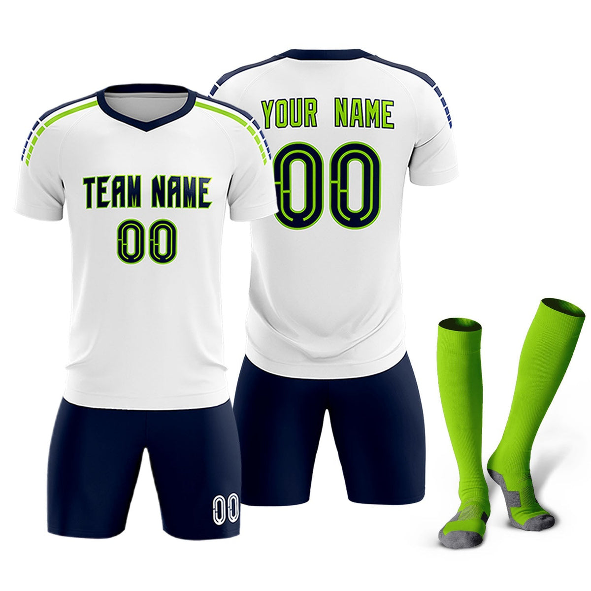 Custom White Raglan Shoulder Striped Soccer Tops/Sets Jersey