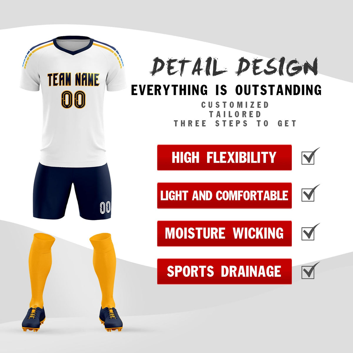 Custom White Raglan Shoulder Striped Soccer Tops/Sets Jersey