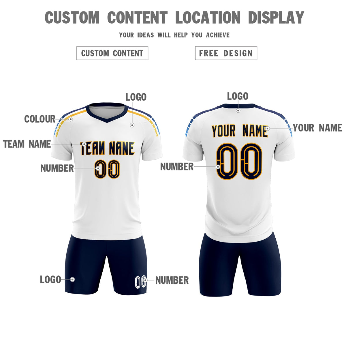 Custom White Raglan Shoulder Striped Soccer Tops/Sets Jersey