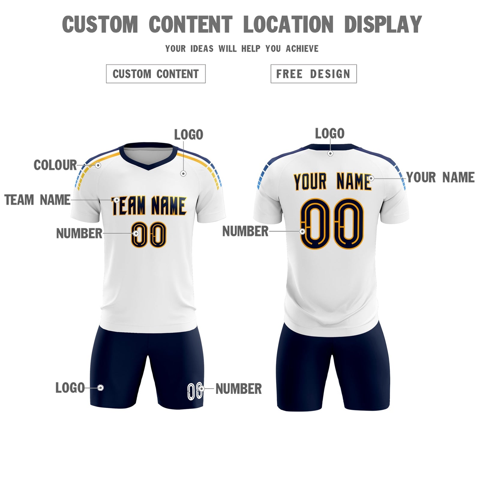 Custom White Raglan Shoulder Striped Soccer Tops/Sets Jersey