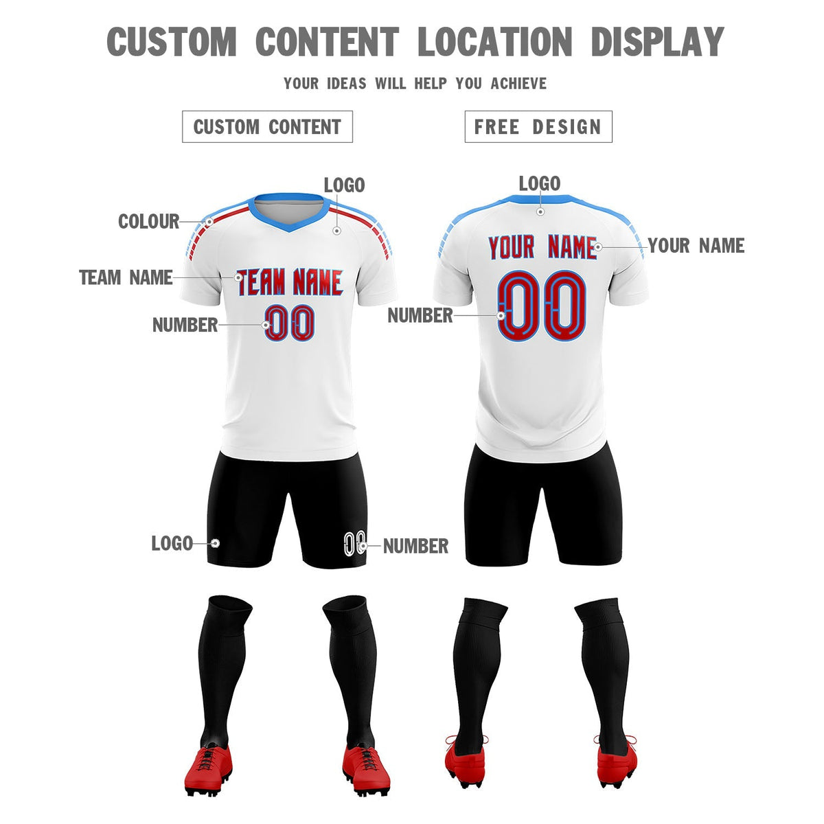 Custom White Raglan Shoulder Striped Soccer Tops/Sets Jersey