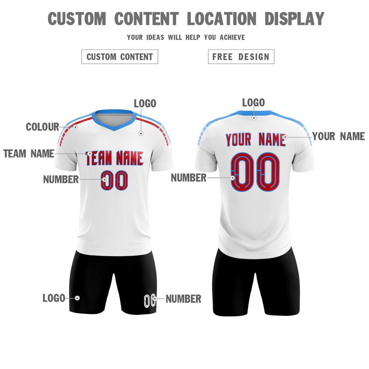 Custom White Raglan Shoulder Striped Soccer Tops/Sets Jersey