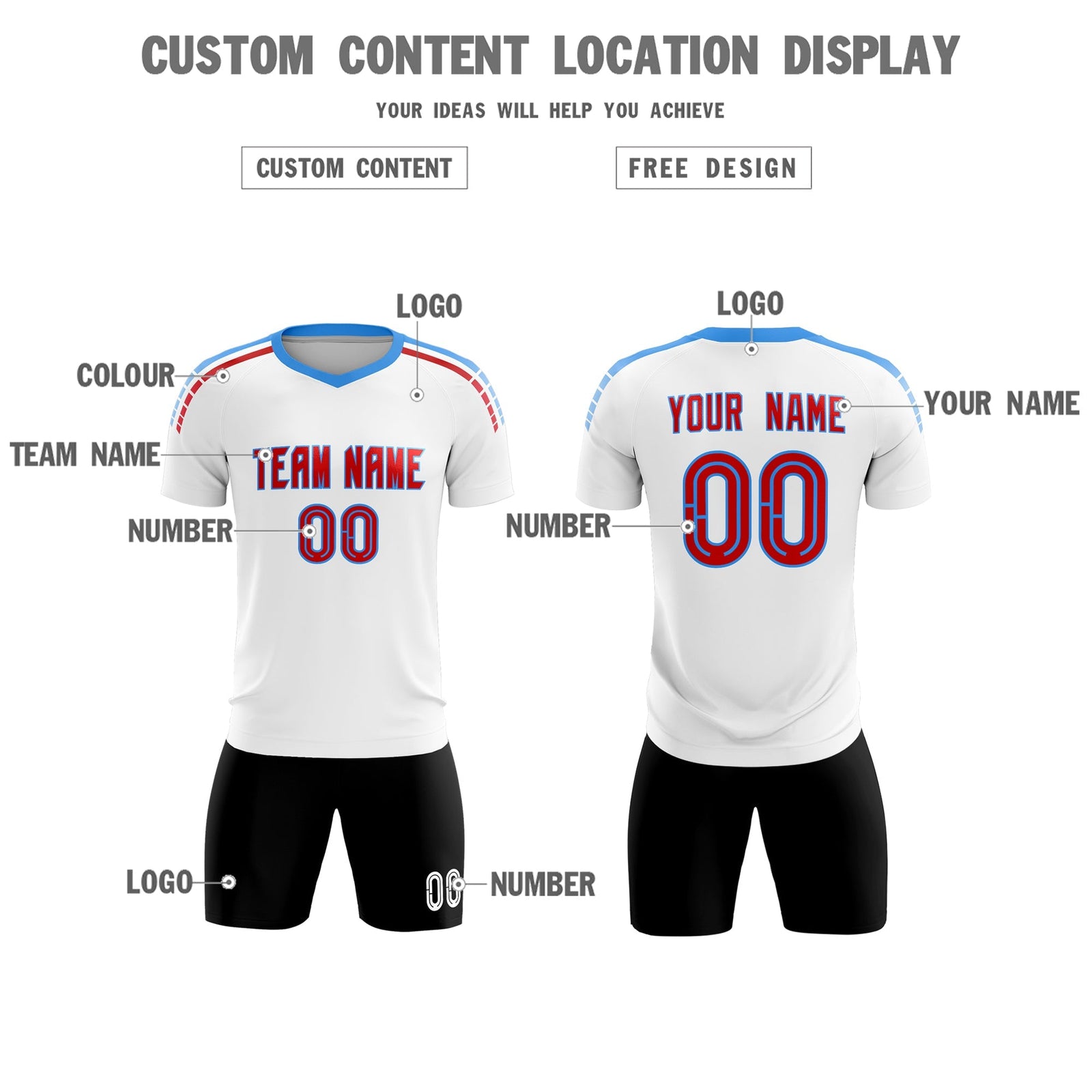 Custom White Raglan Shoulder Striped Soccer Tops/Sets Jersey