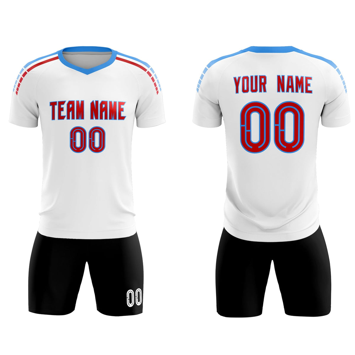 Custom White Raglan Shoulder Striped Soccer Tops/Sets Jersey