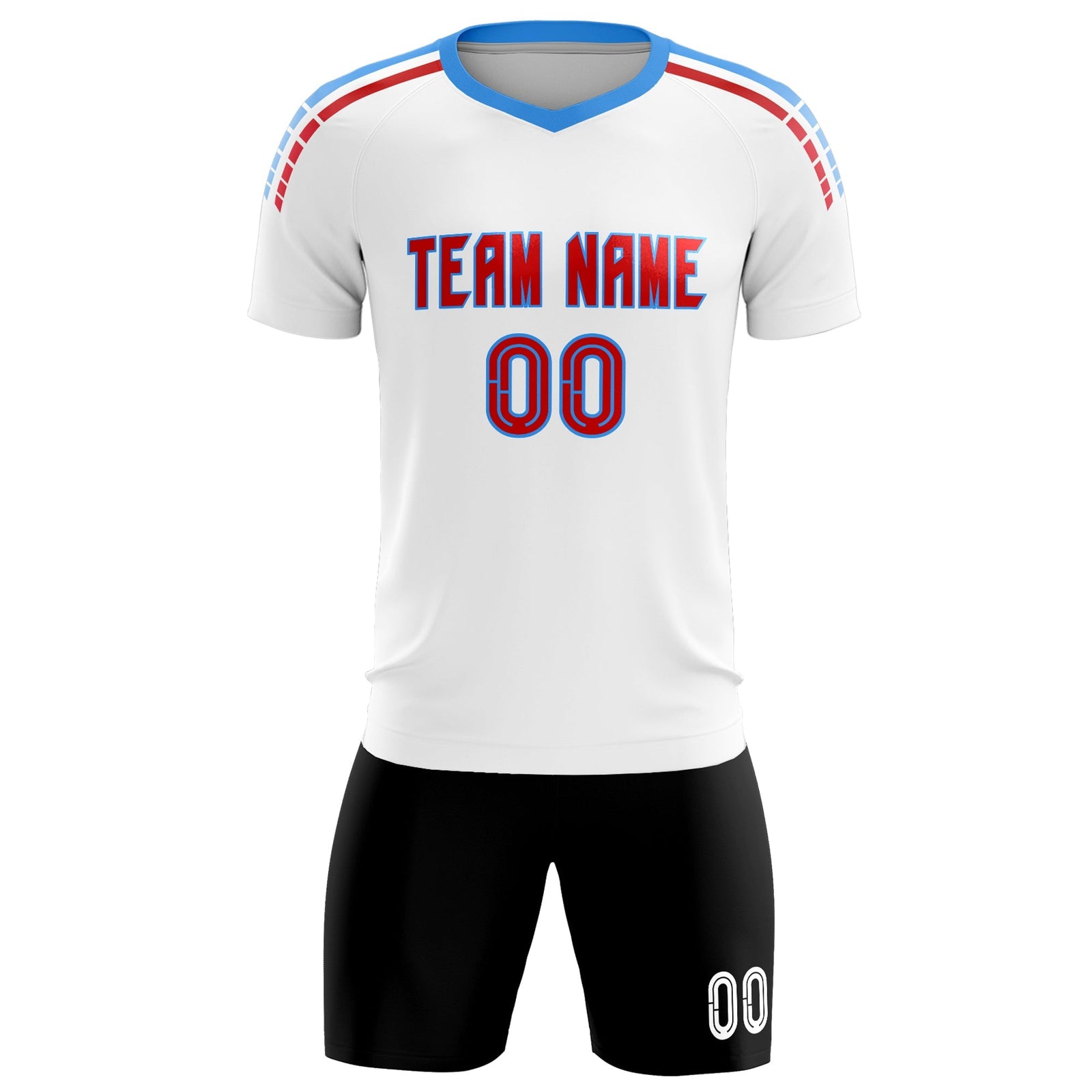 Custom White Raglan Shoulder Striped Soccer Tops/Sets Jersey