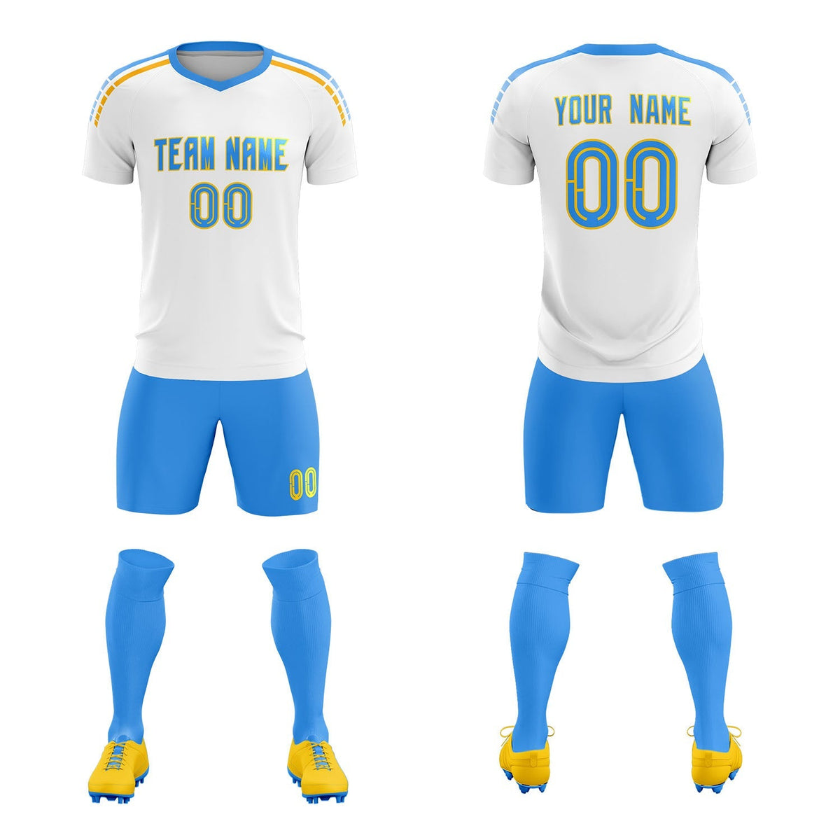 Custom White Raglan Shoulder Striped Soccer Tops/Sets Jersey