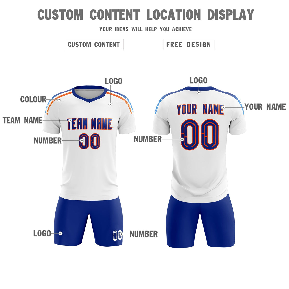 Custom White Raglan Shoulder Striped Soccer Tops/Sets Jersey