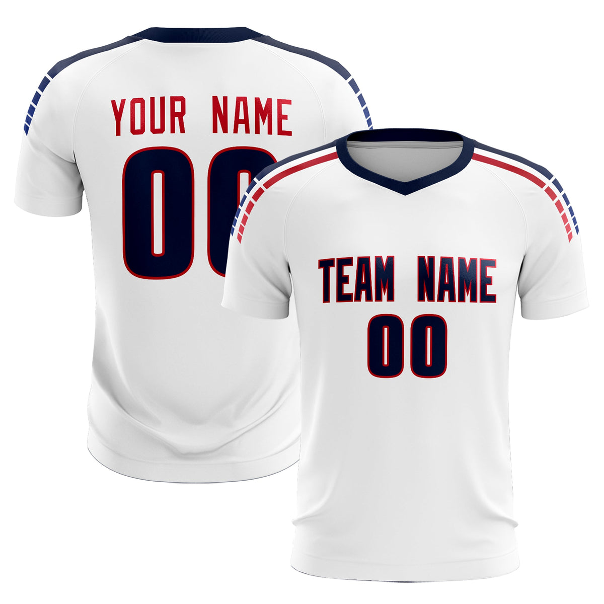 Custom white Striped Quick Dry Tops Soccer Sets Jersey