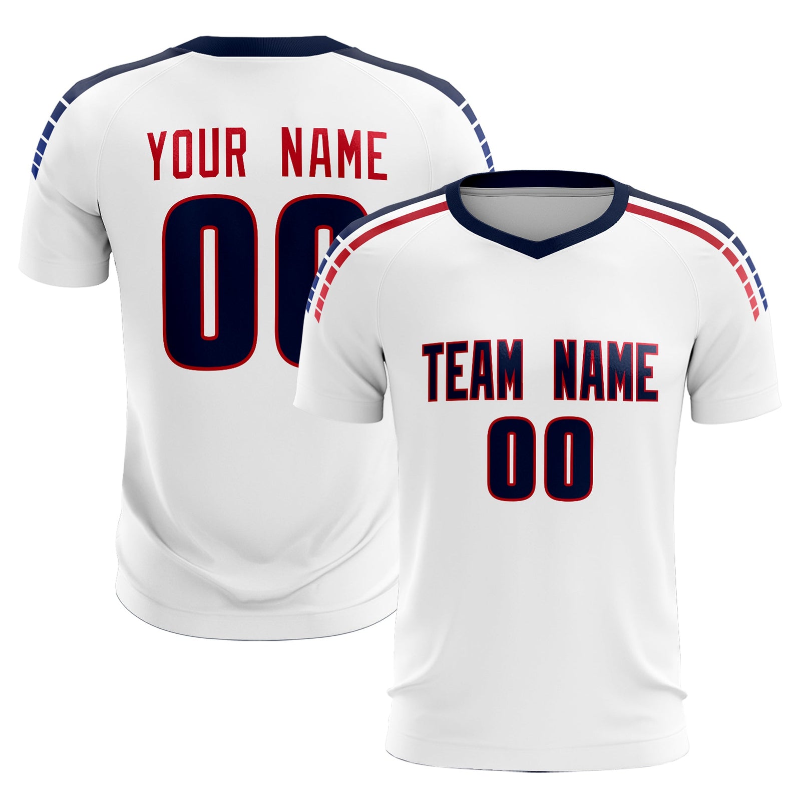 Custom white Striped Quick Dry Tops Soccer Sets Jersey