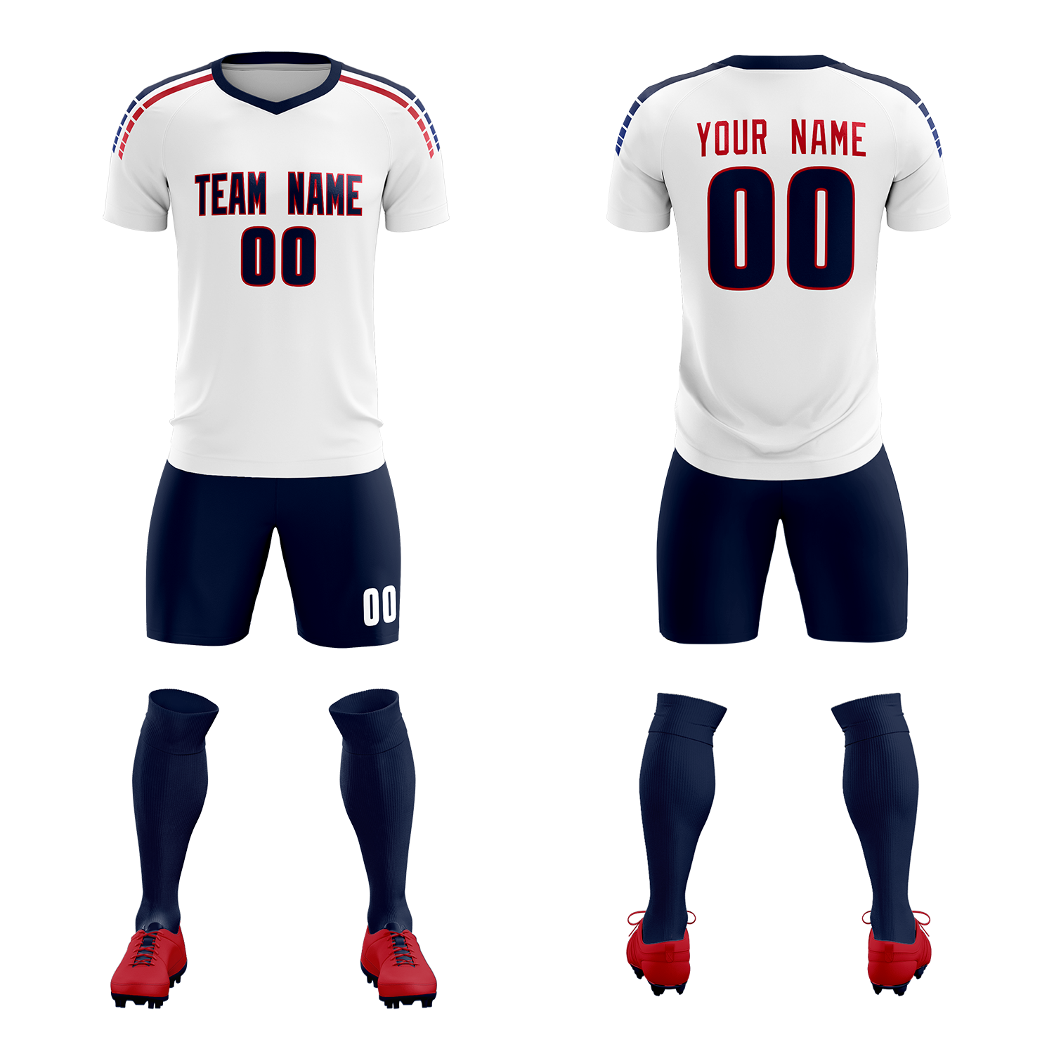 Custom white Striped Quick Dry Tops Soccer Sets Jersey