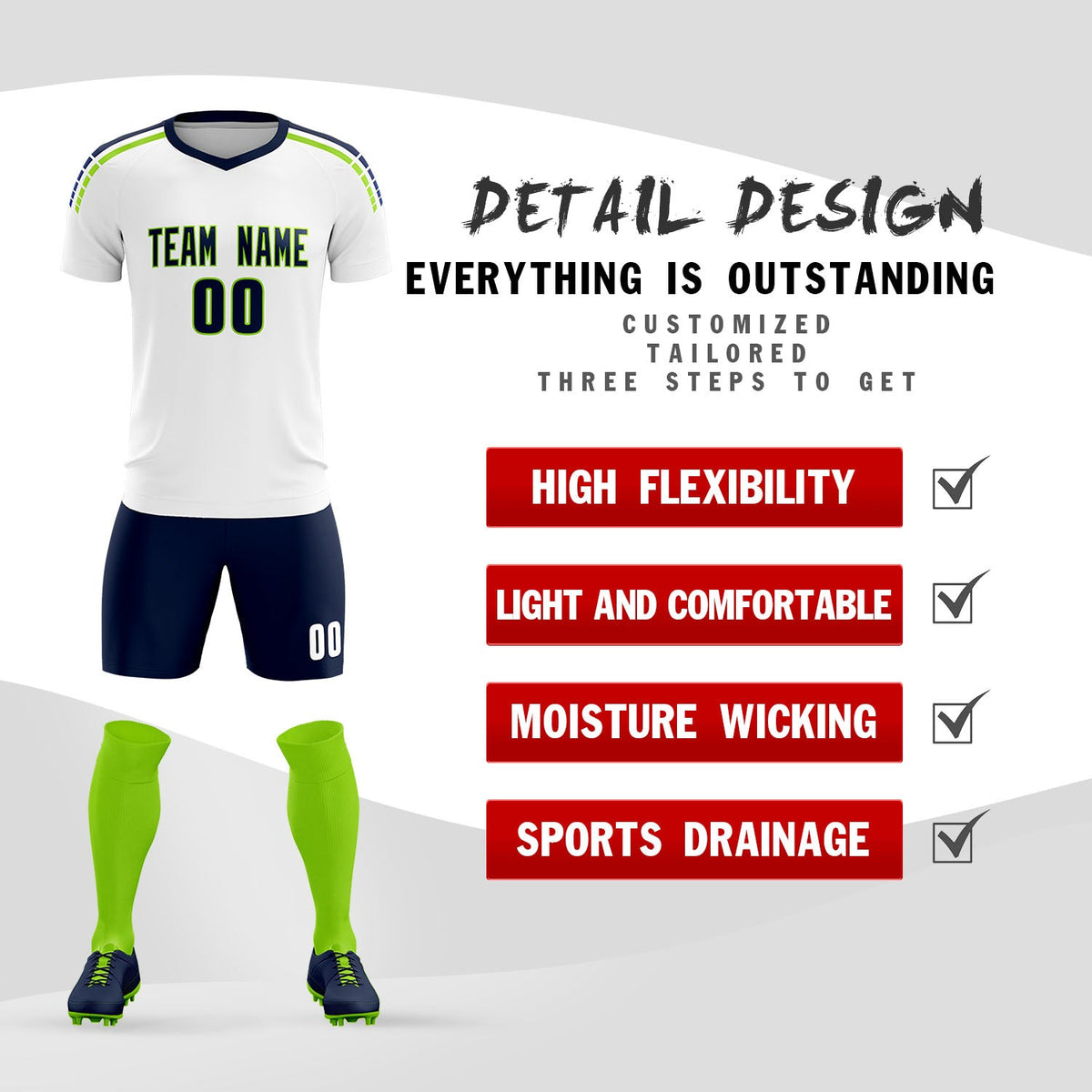 Custom White Raglan Shoulder Striped Soccer Tops/Sets Jersey