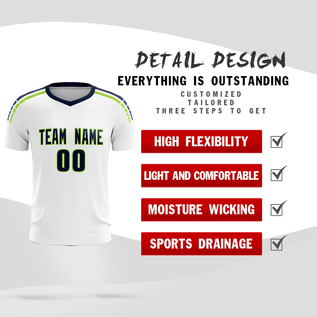 Custom White Raglan Shoulder Striped Soccer Tops/Sets Jersey