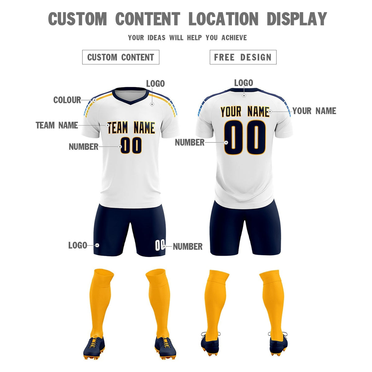 Custom White Raglan Shoulder Striped Soccer Tops/Sets Jersey