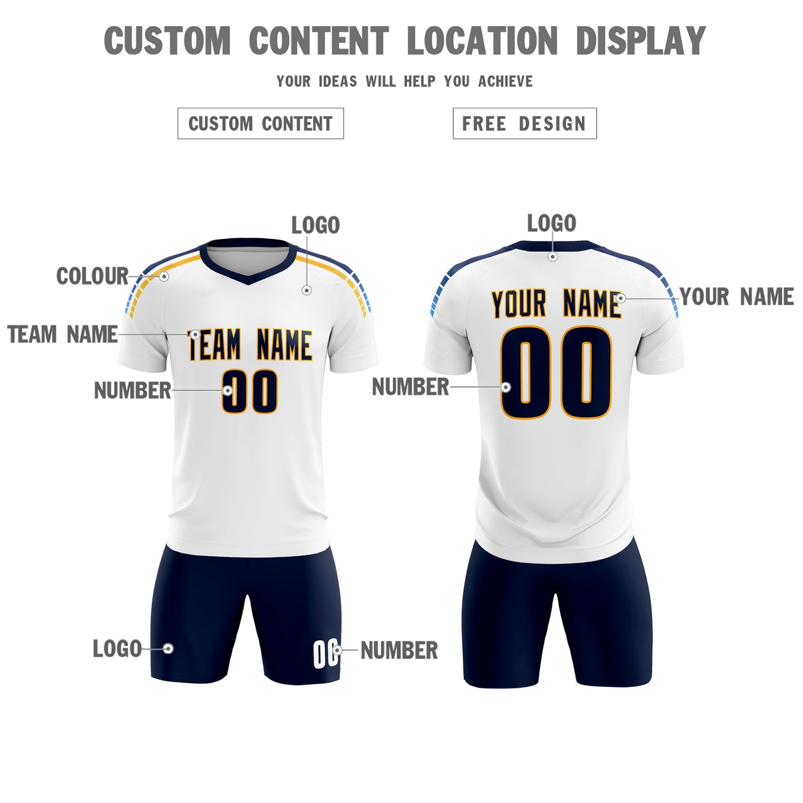 Custom White Raglan Shoulder Striped Soccer Tops/Sets Jersey