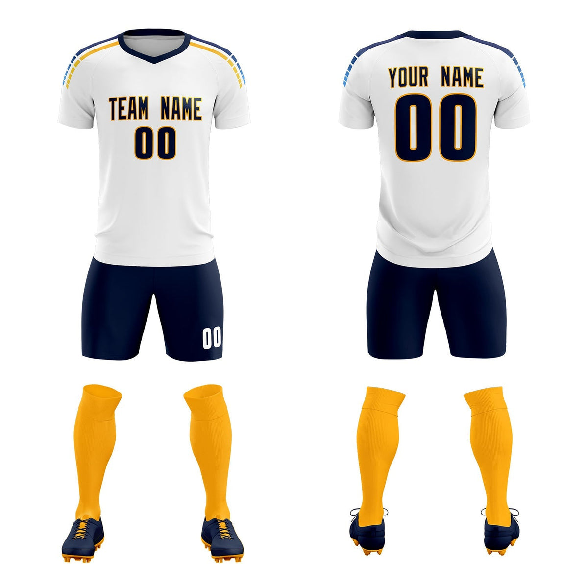 Custom White Raglan Shoulder Striped Soccer Tops/Sets Jersey