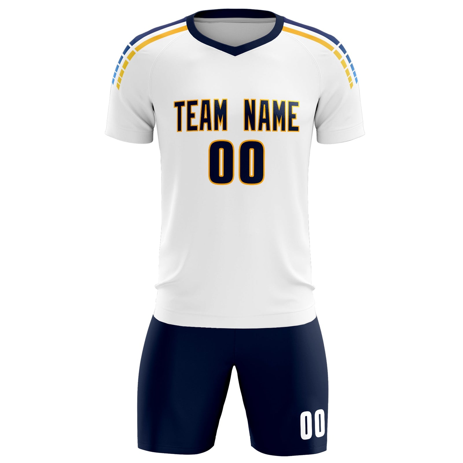 Custom White Raglan Shoulder Striped Soccer Tops/Sets Jersey