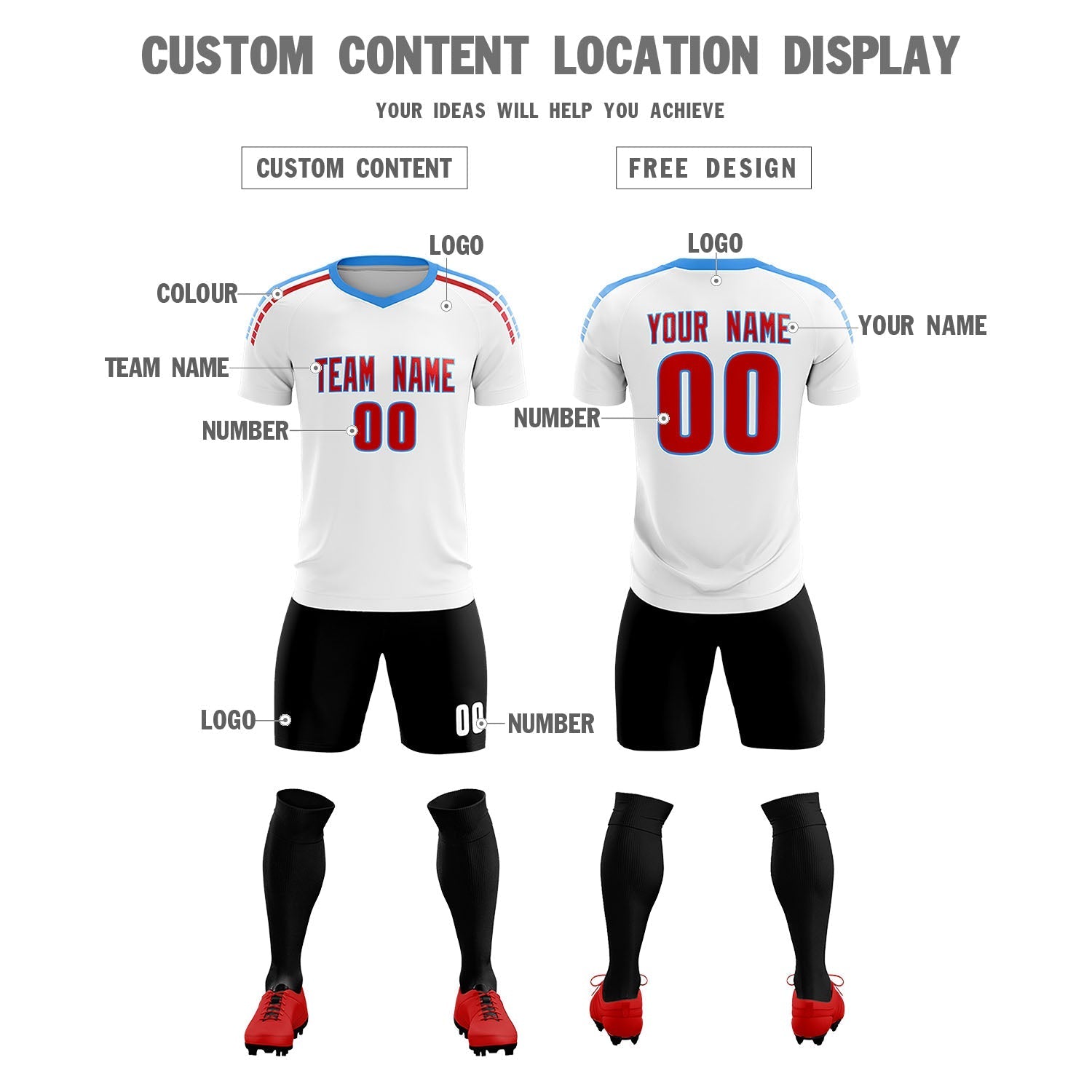 Custom White Raglan Shoulder Striped Soccer Tops/Sets Jersey