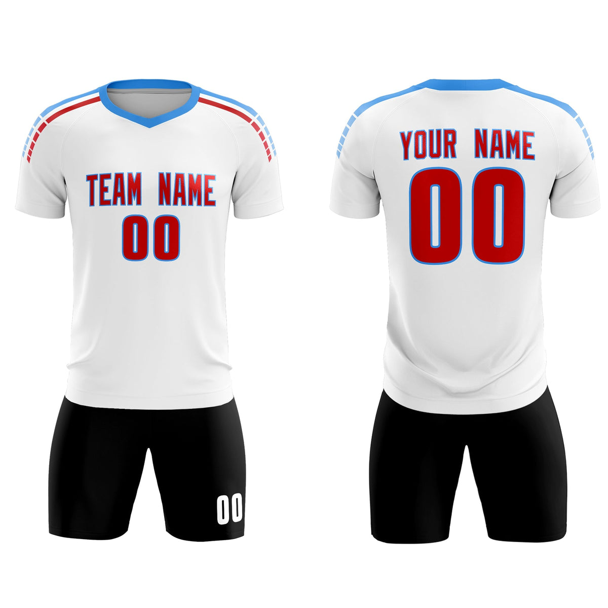 Custom White Raglan Shoulder Striped Soccer Tops/Sets Jersey