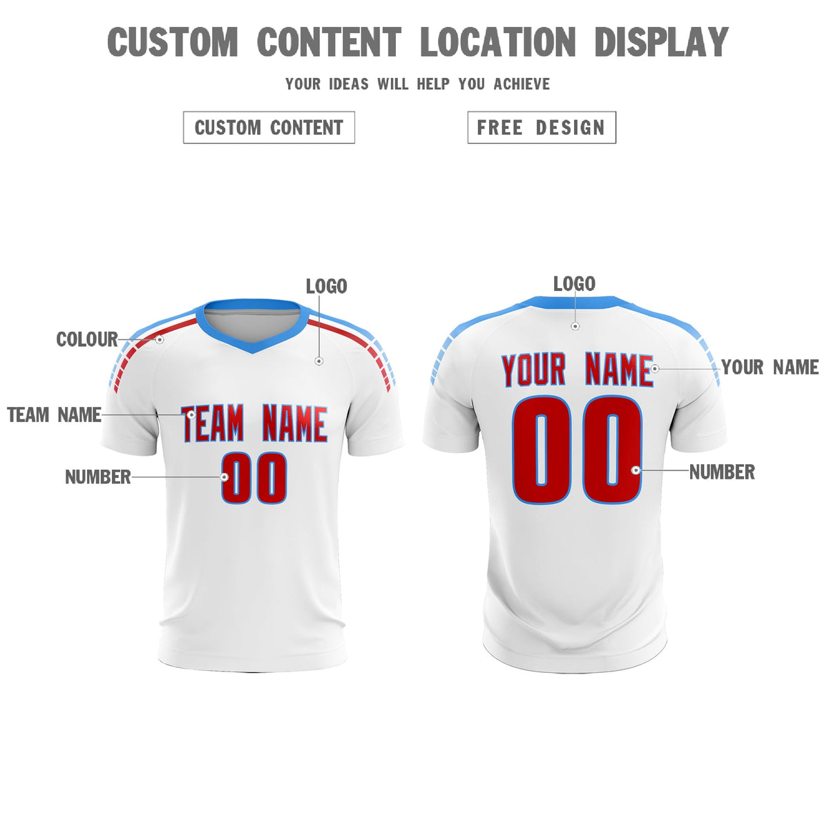 Custom White Raglan Shoulder Striped Soccer Tops/Sets Jersey