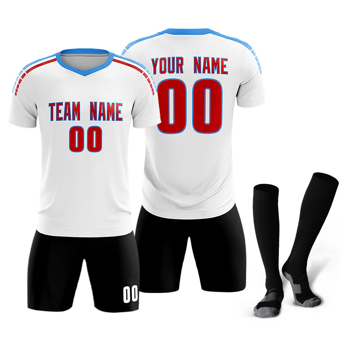 Custom White Raglan Shoulder Striped Soccer Tops/Sets Jersey