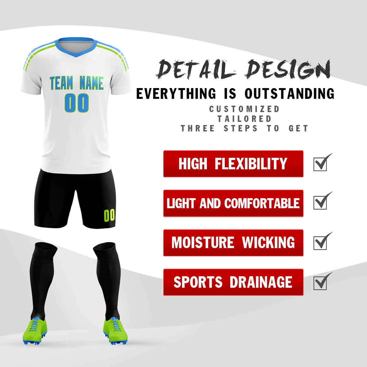 Custom White Raglan Shoulder Striped Soccer Tops/Sets Jersey