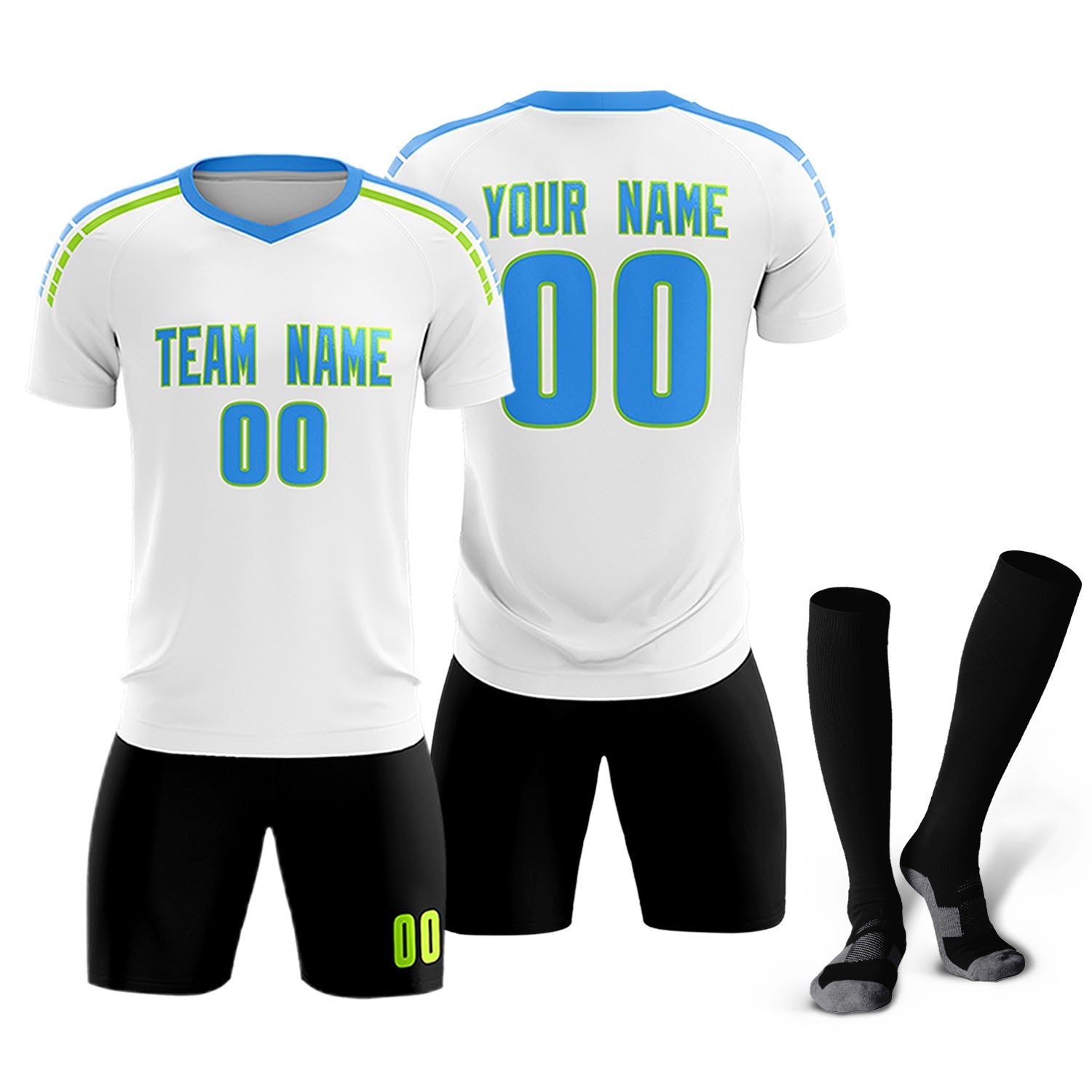 Custom White Raglan Shoulder Striped Soccer Tops/Sets Jersey