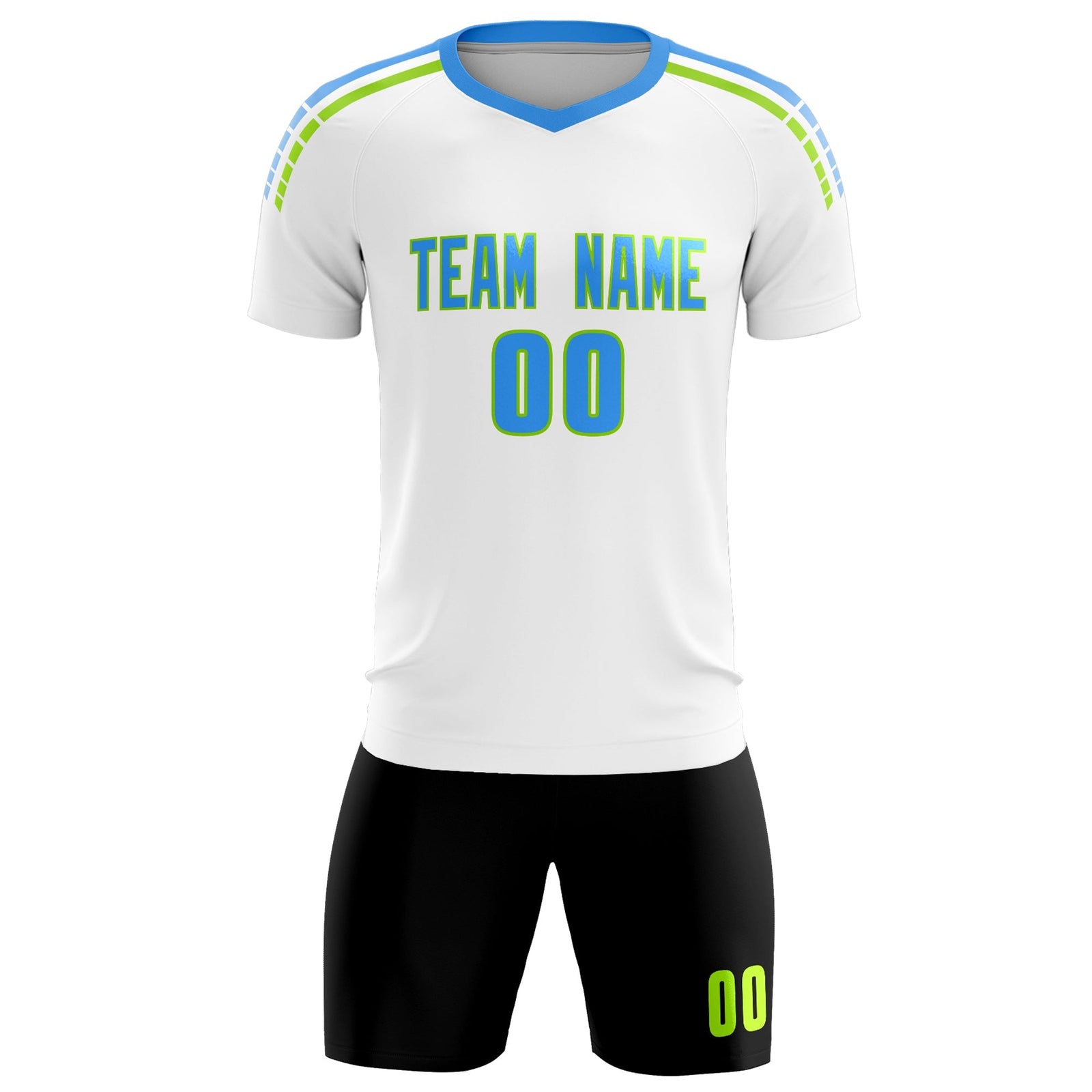 Custom White Raglan Shoulder Striped Soccer Tops/Sets Jersey