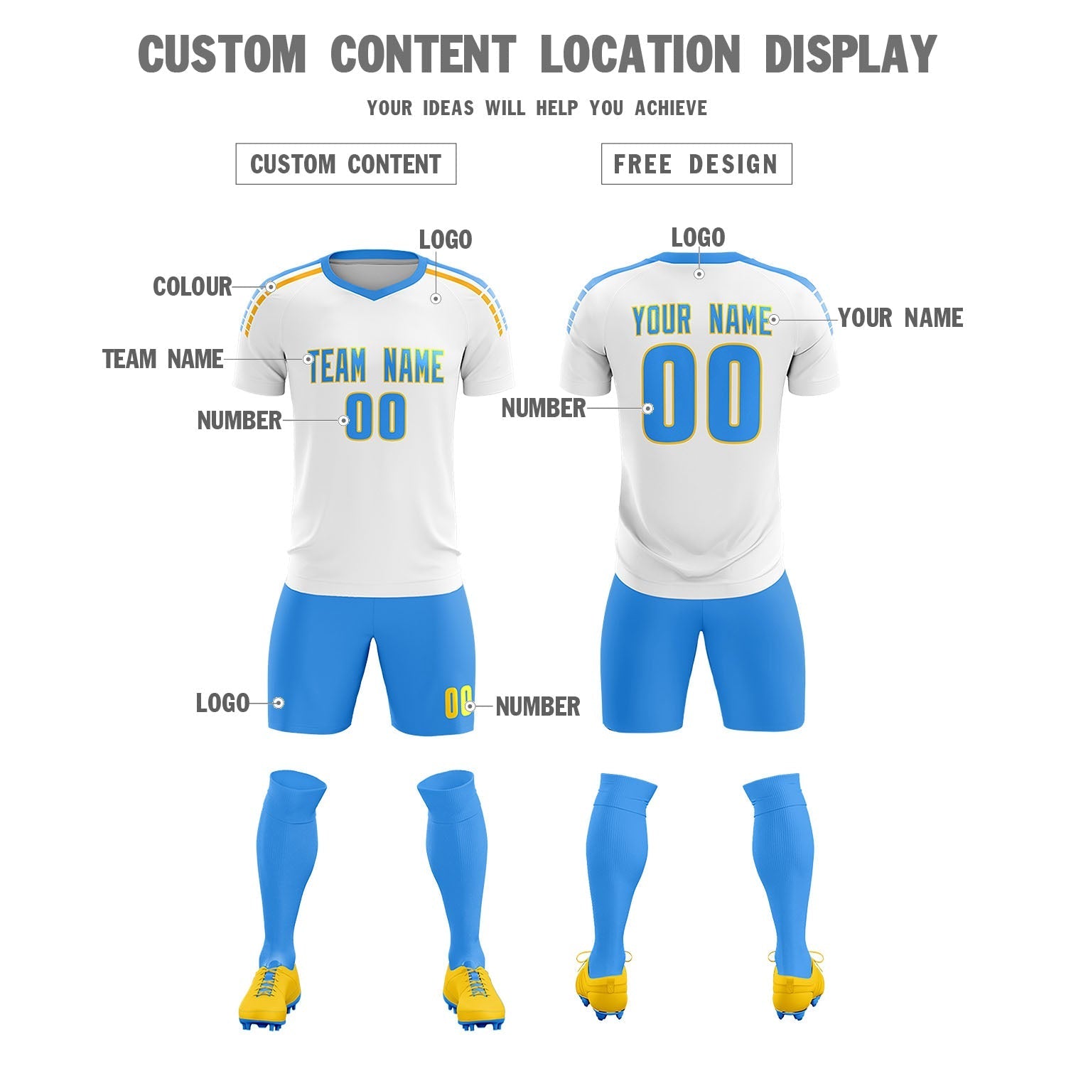 Custom White Raglan Shoulder Striped Soccer Tops/Sets Jersey