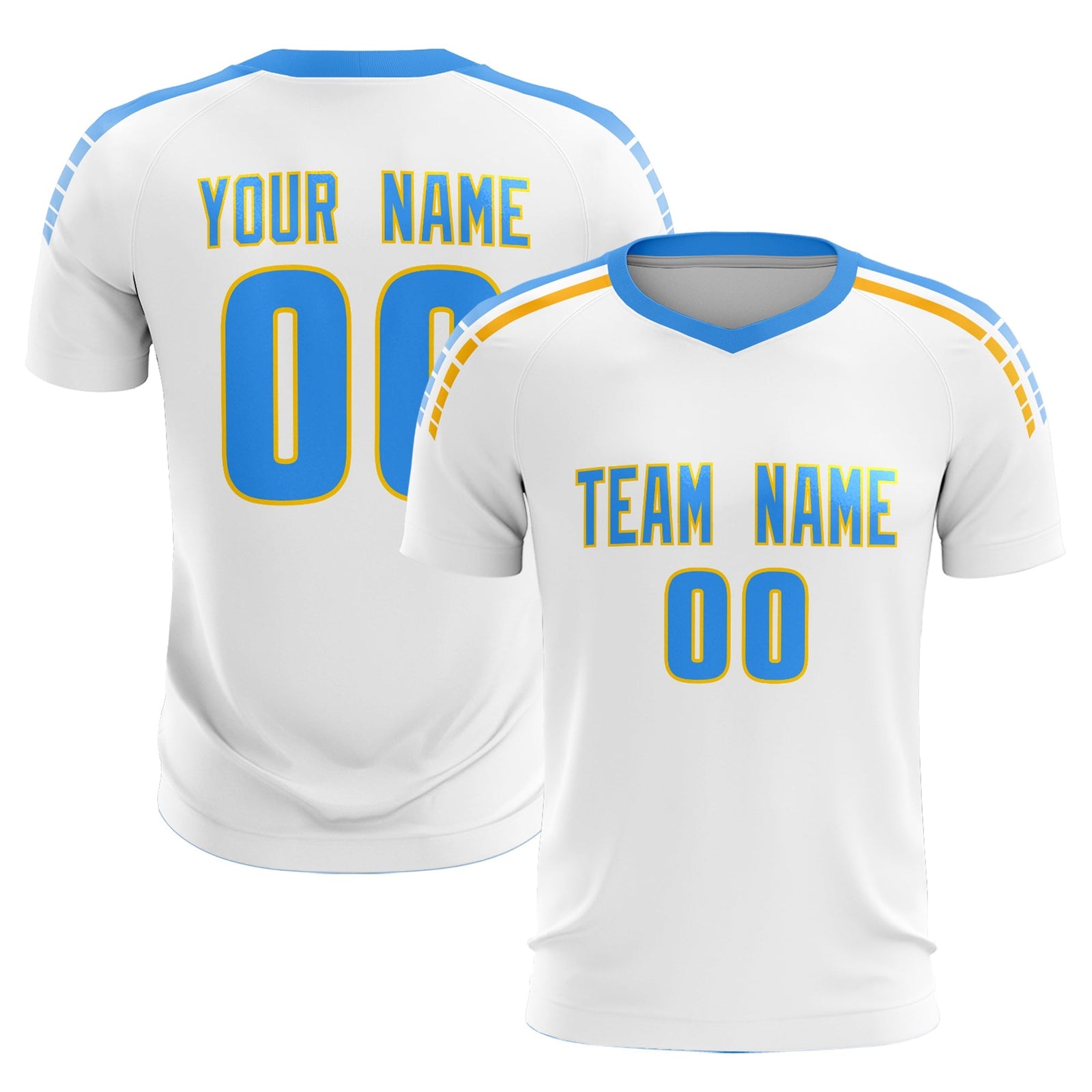 Custom White Raglan Shoulder Striped Soccer Tops/Sets Jersey