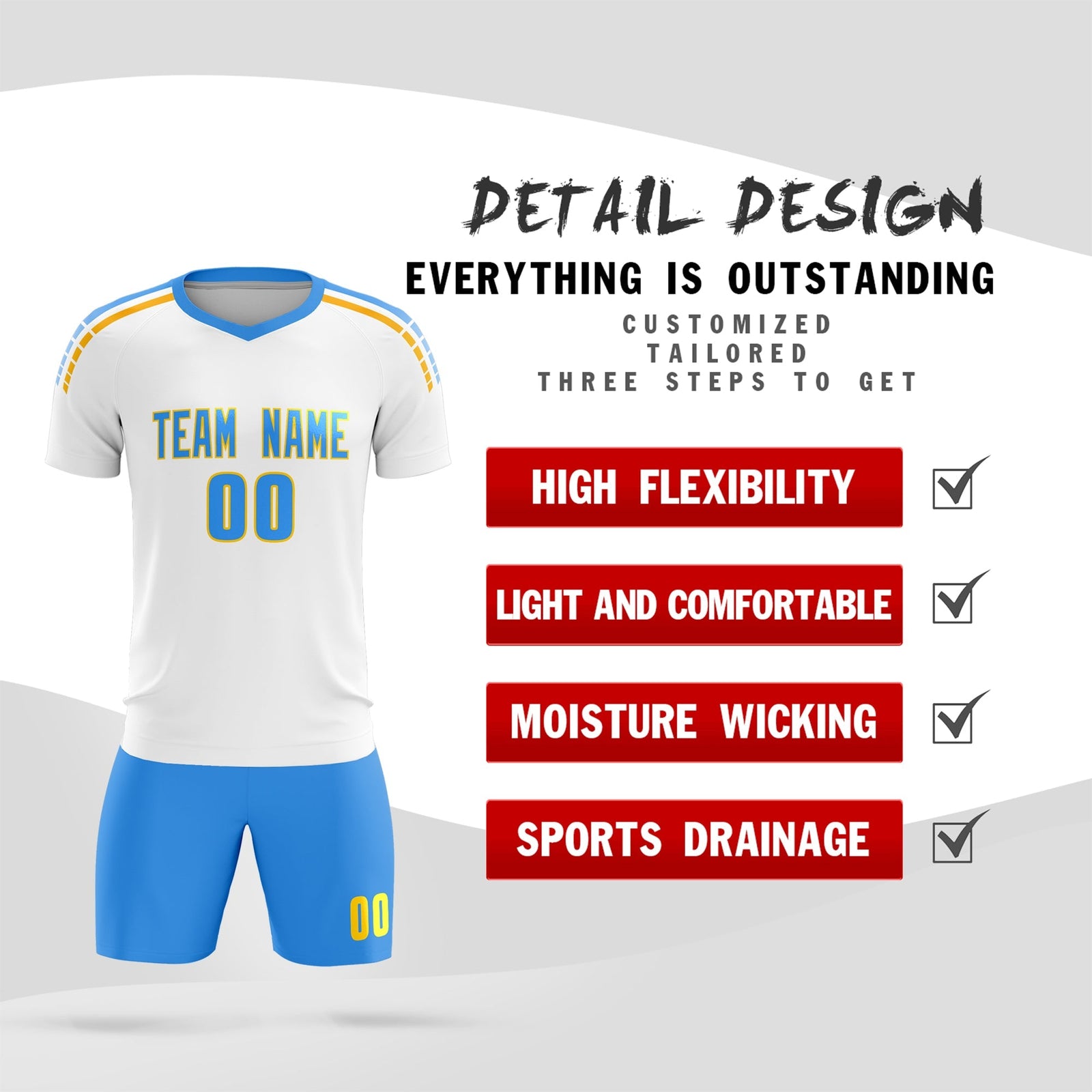 Custom White Raglan Shoulder Striped Soccer Tops/Sets Jersey