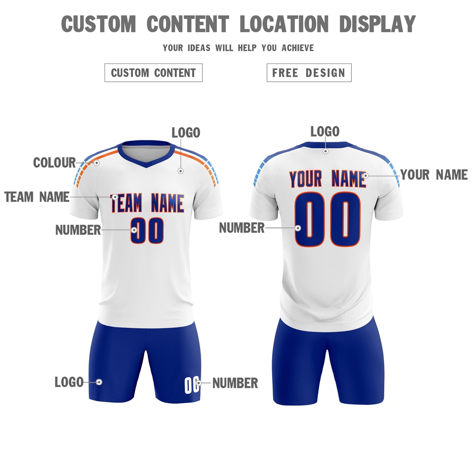Custom White Raglan Shoulder Striped Soccer Tops/Sets Jersey