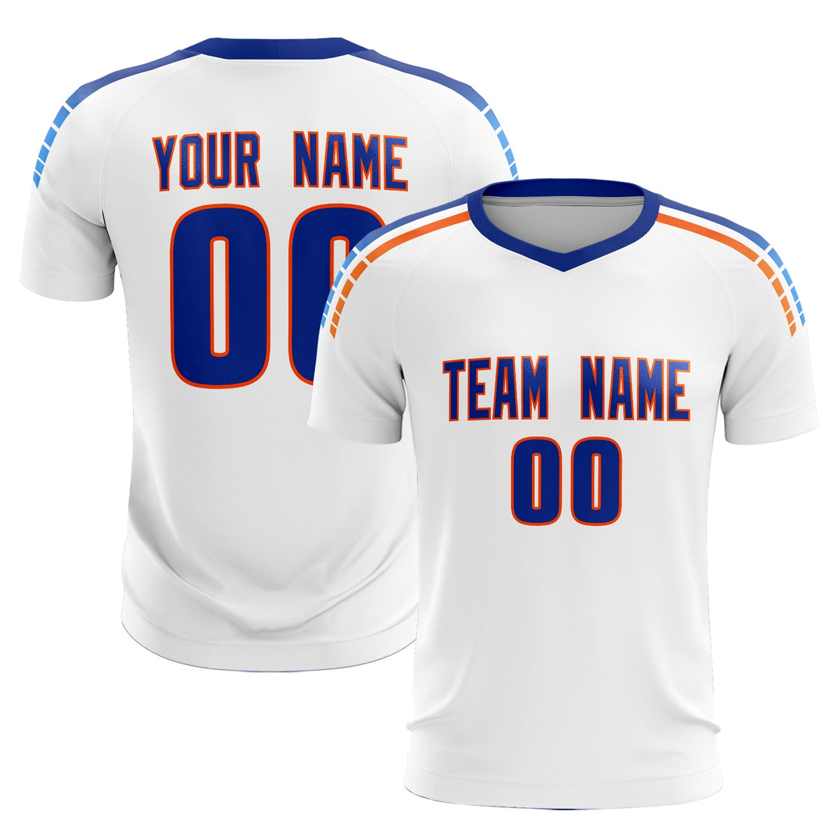 Custom White Raglan Shoulder Striped Soccer Tops/Sets Jersey