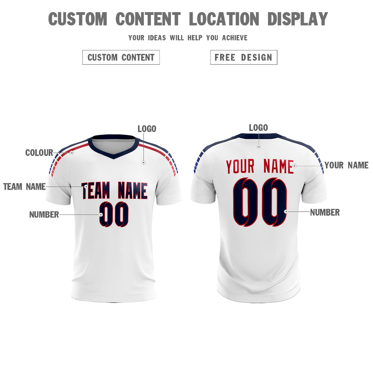 Custom white Striped Quick Dry Tops Soccer Sets Jersey