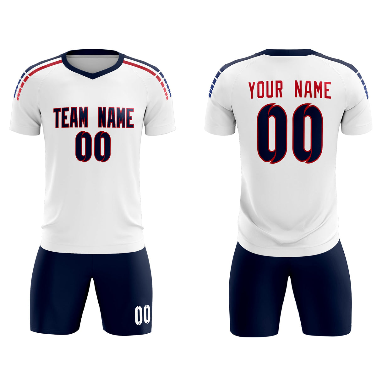 Custom white Striped Quick Dry Tops Soccer Sets Jersey