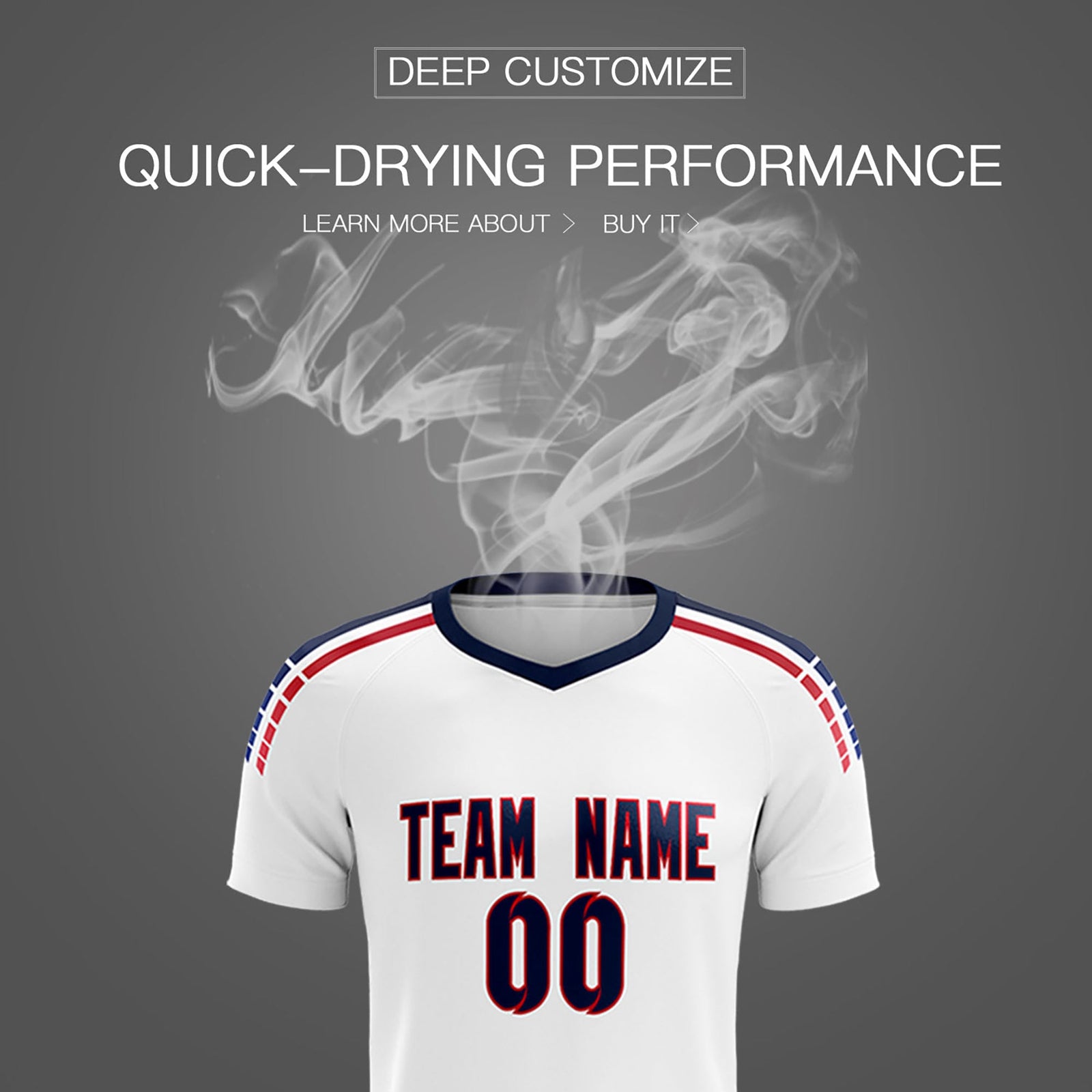 Custom white Striped Quick Dry Tops Soccer Sets Jersey