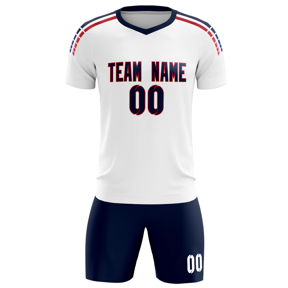 Custom white Striped Quick Dry Tops Soccer Sets Jersey