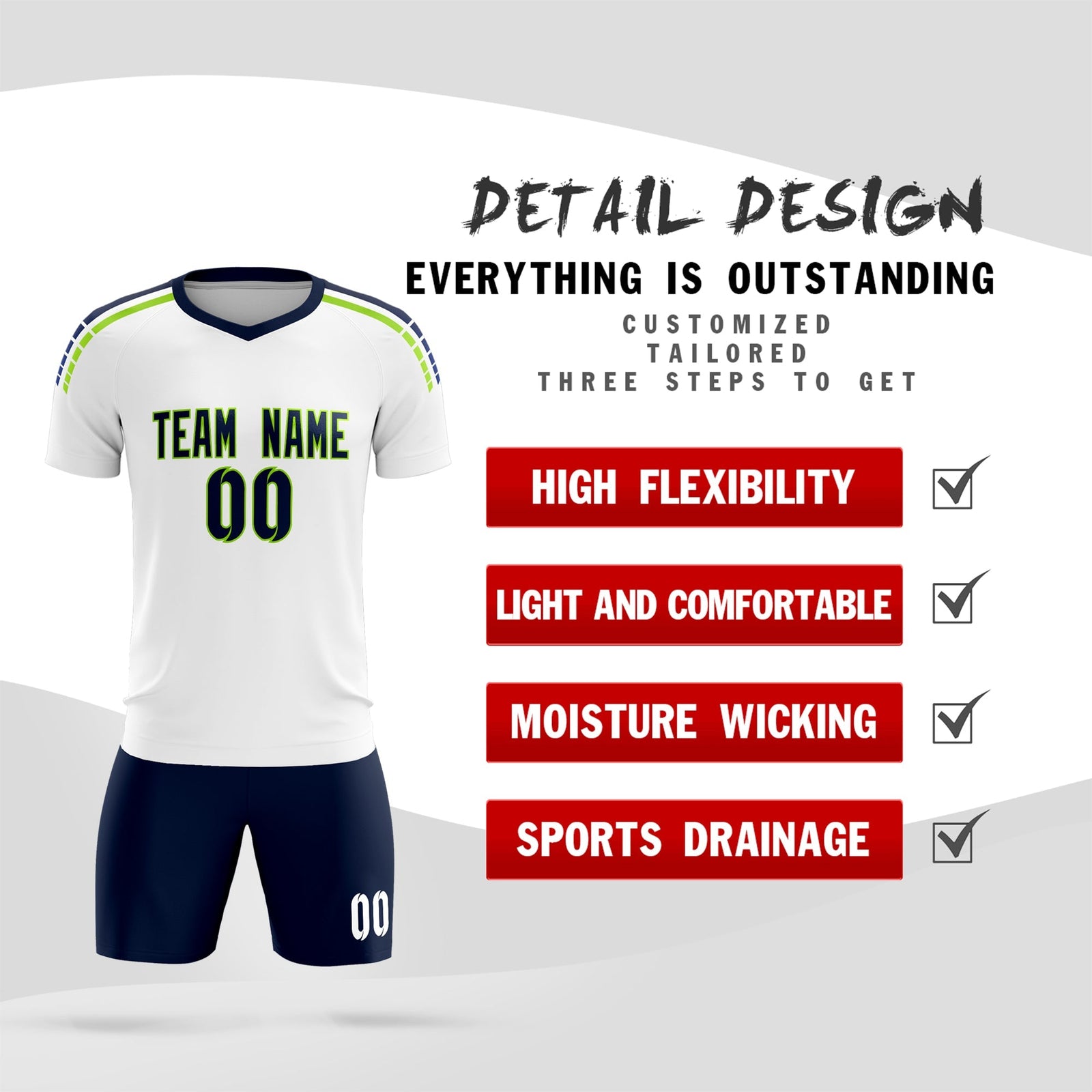 Custom White Raglan Shoulder Striped Soccer Tops/Sets Jersey