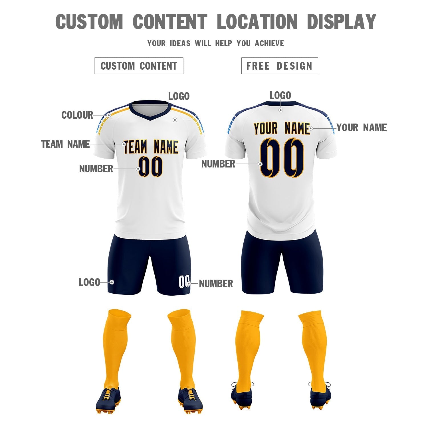 Custom White Raglan Shoulder Striped Soccer Tops/Sets Jersey