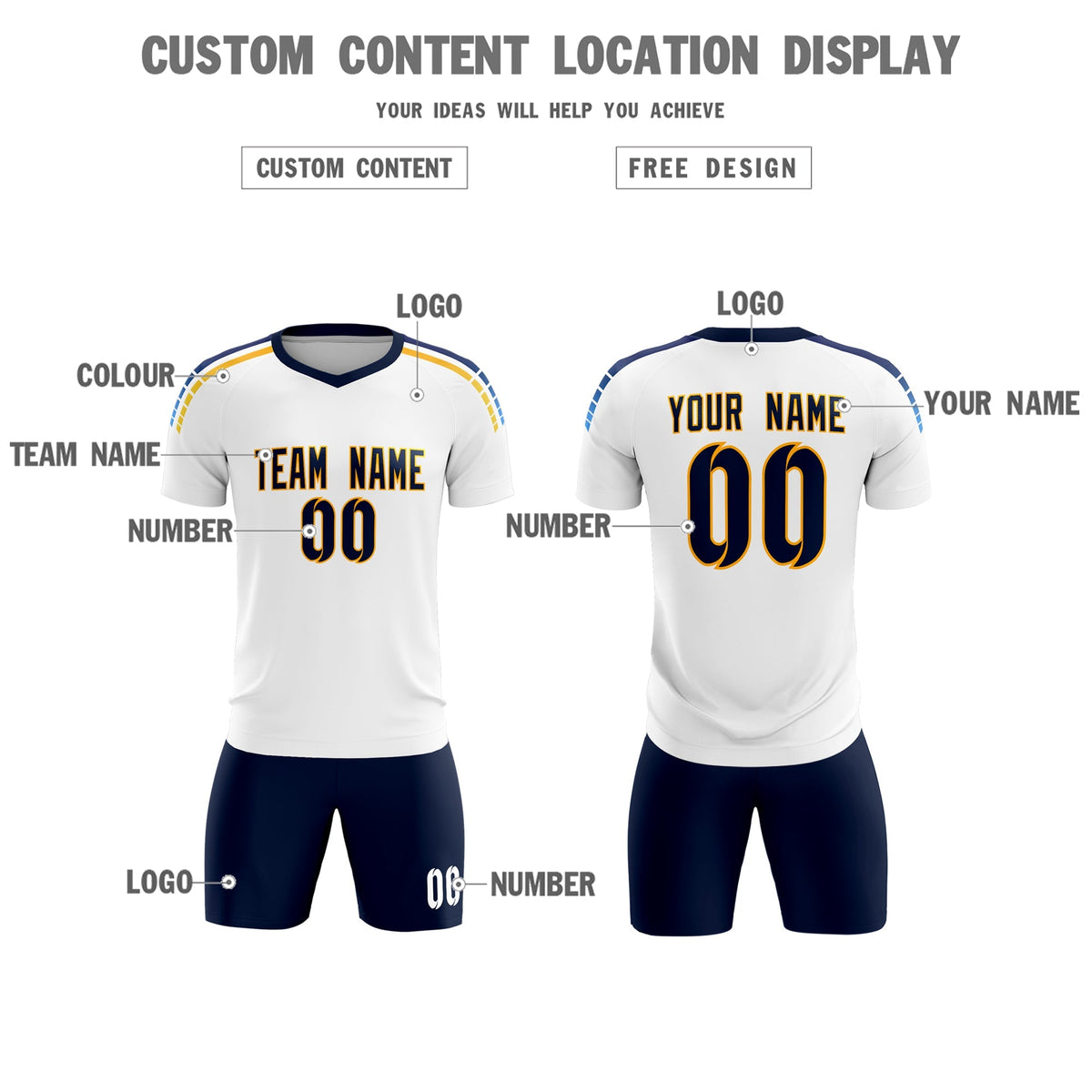Custom White Raglan Shoulder Striped Soccer Tops/Sets Jersey