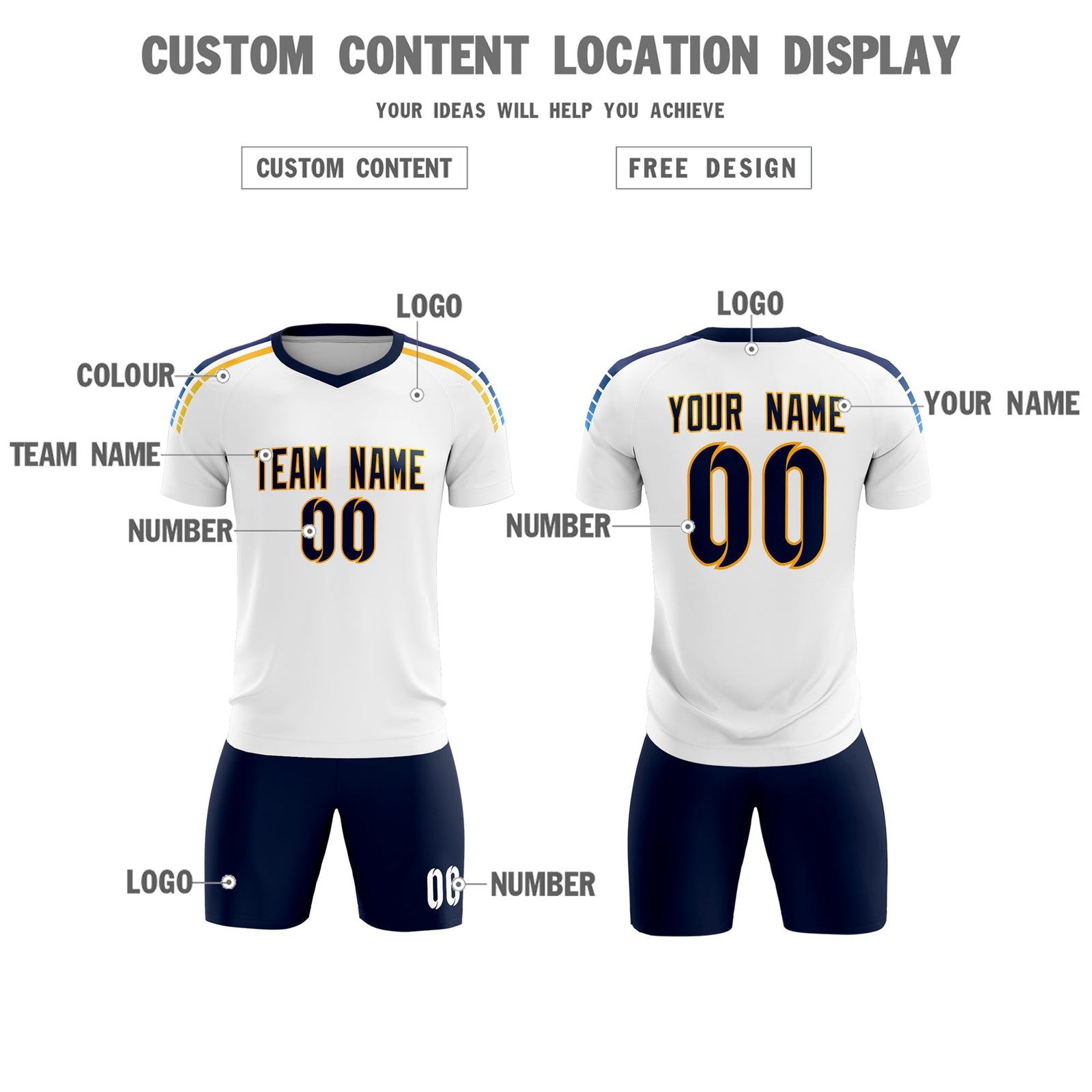 Custom White Raglan Shoulder Striped Soccer Tops/Sets Jersey