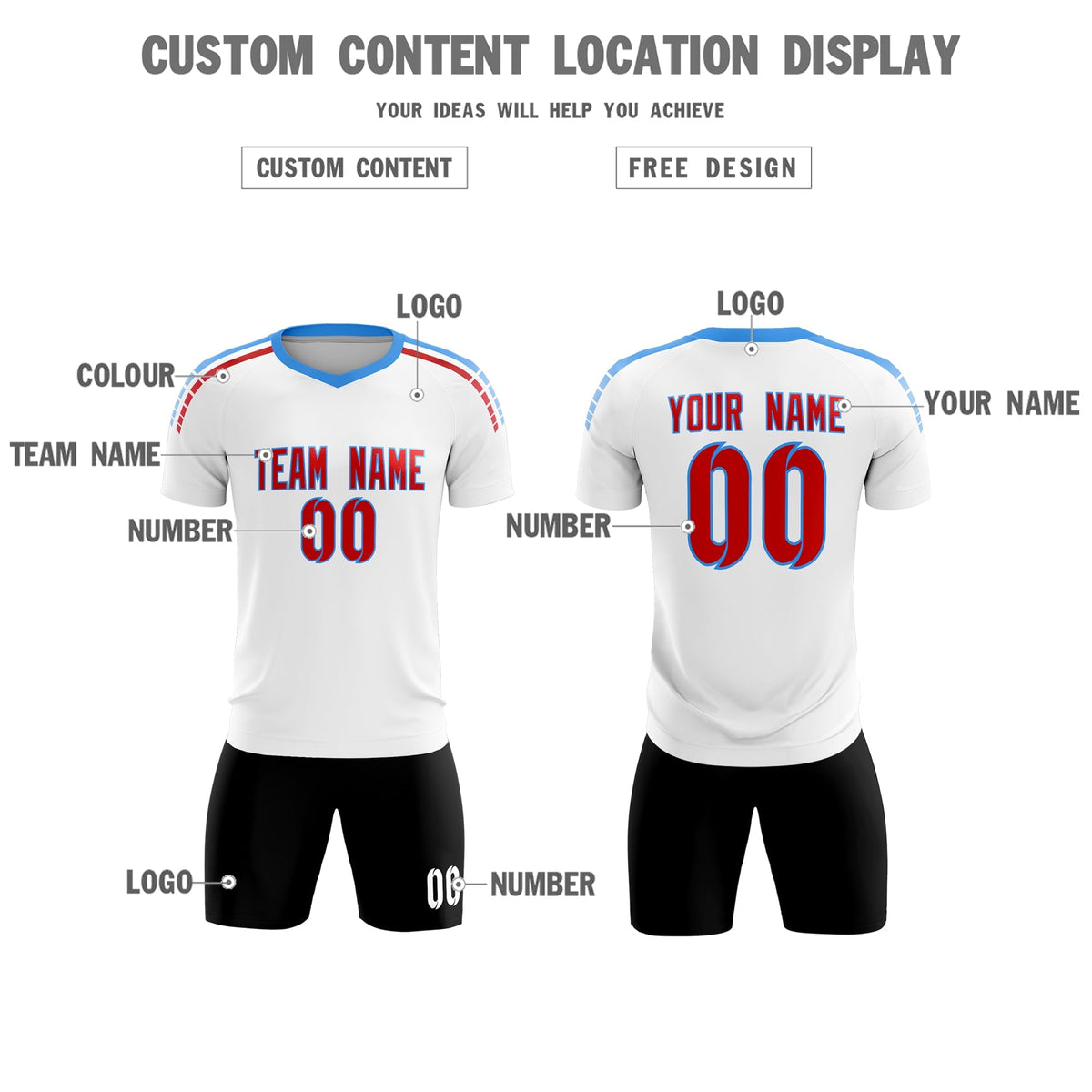 Custom White Raglan Shoulder Striped Soccer Tops/Sets Jersey