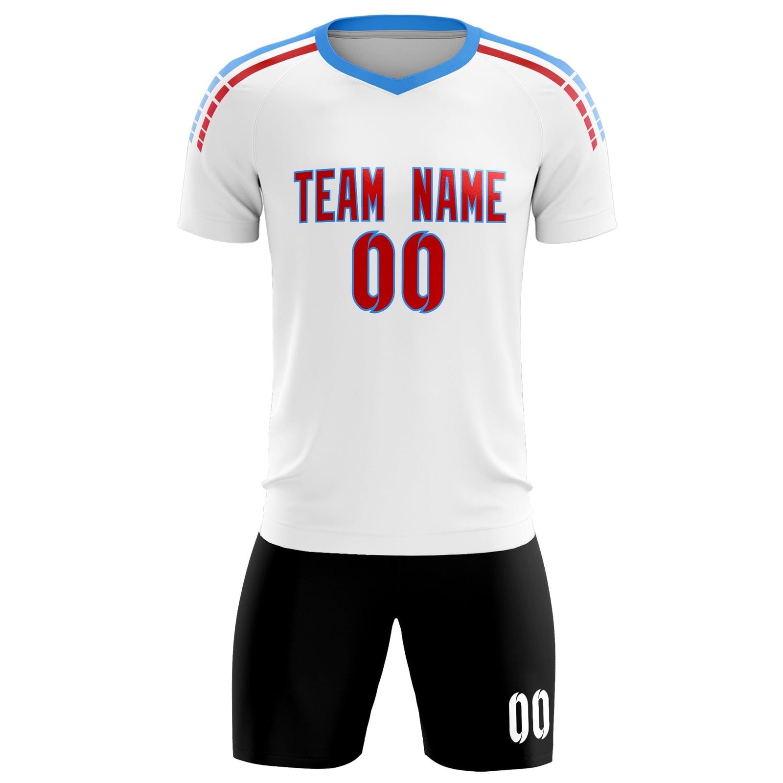 Custom White Raglan Shoulder Striped Soccer Tops/Sets Jersey