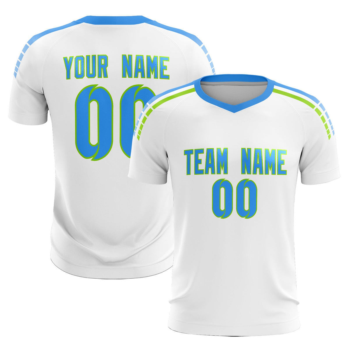 Custom White Raglan Shoulder Striped Soccer Tops/Sets Jersey