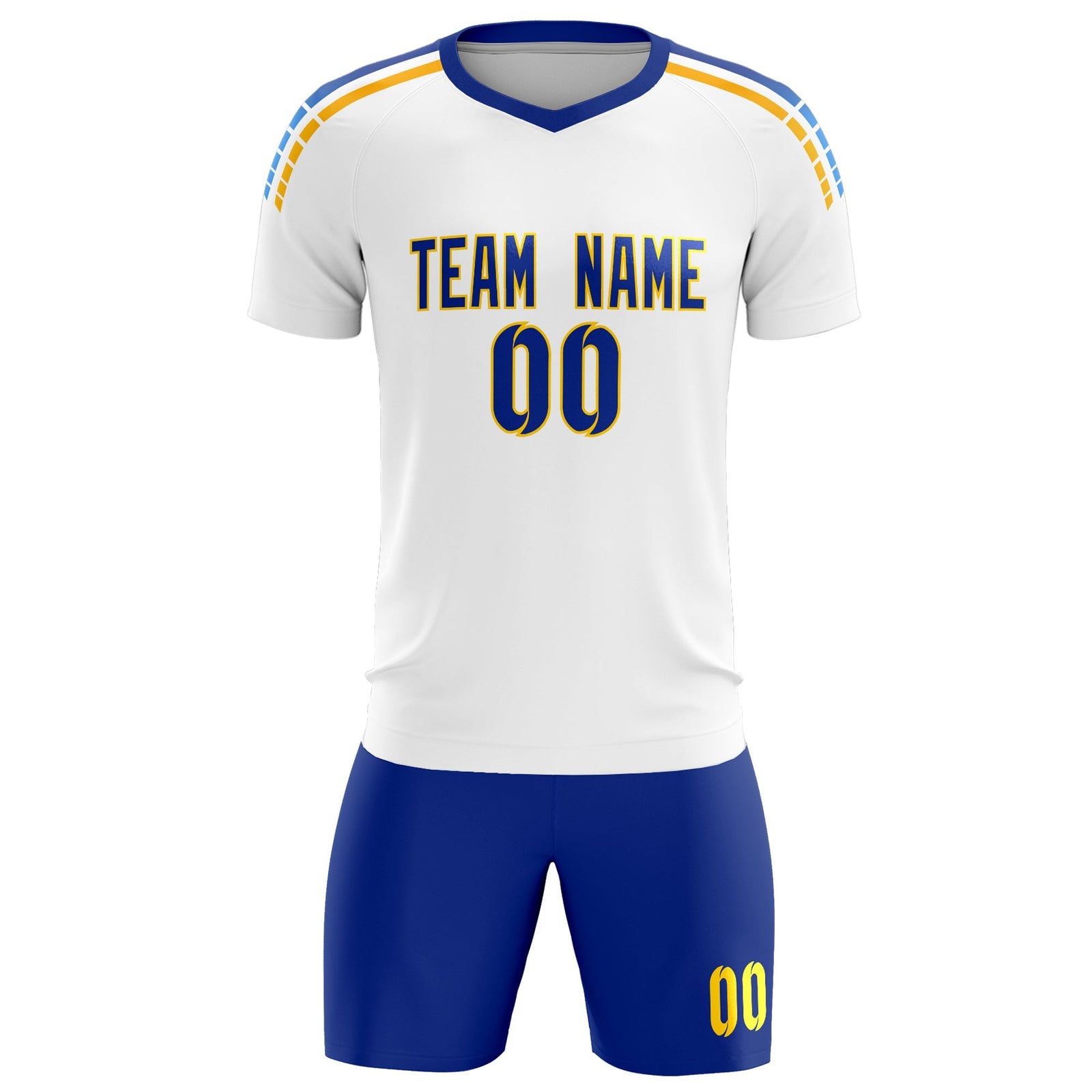 Custom White Raglan Shoulder Striped Soccer Tops/Sets Jersey