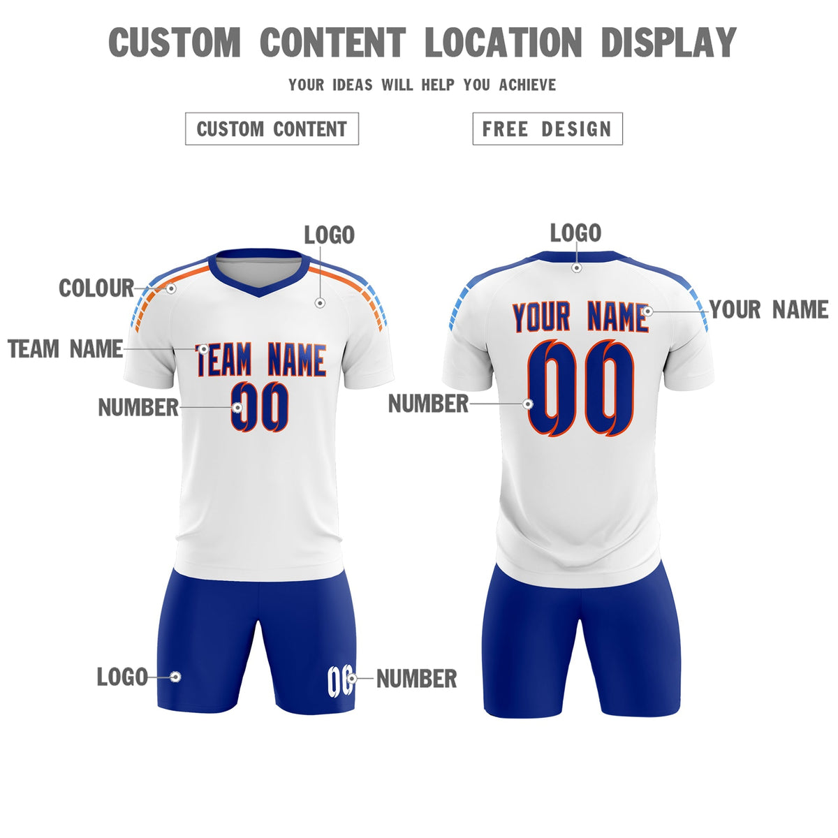 Custom White Raglan Shoulder Striped Soccer Tops/Sets Jersey