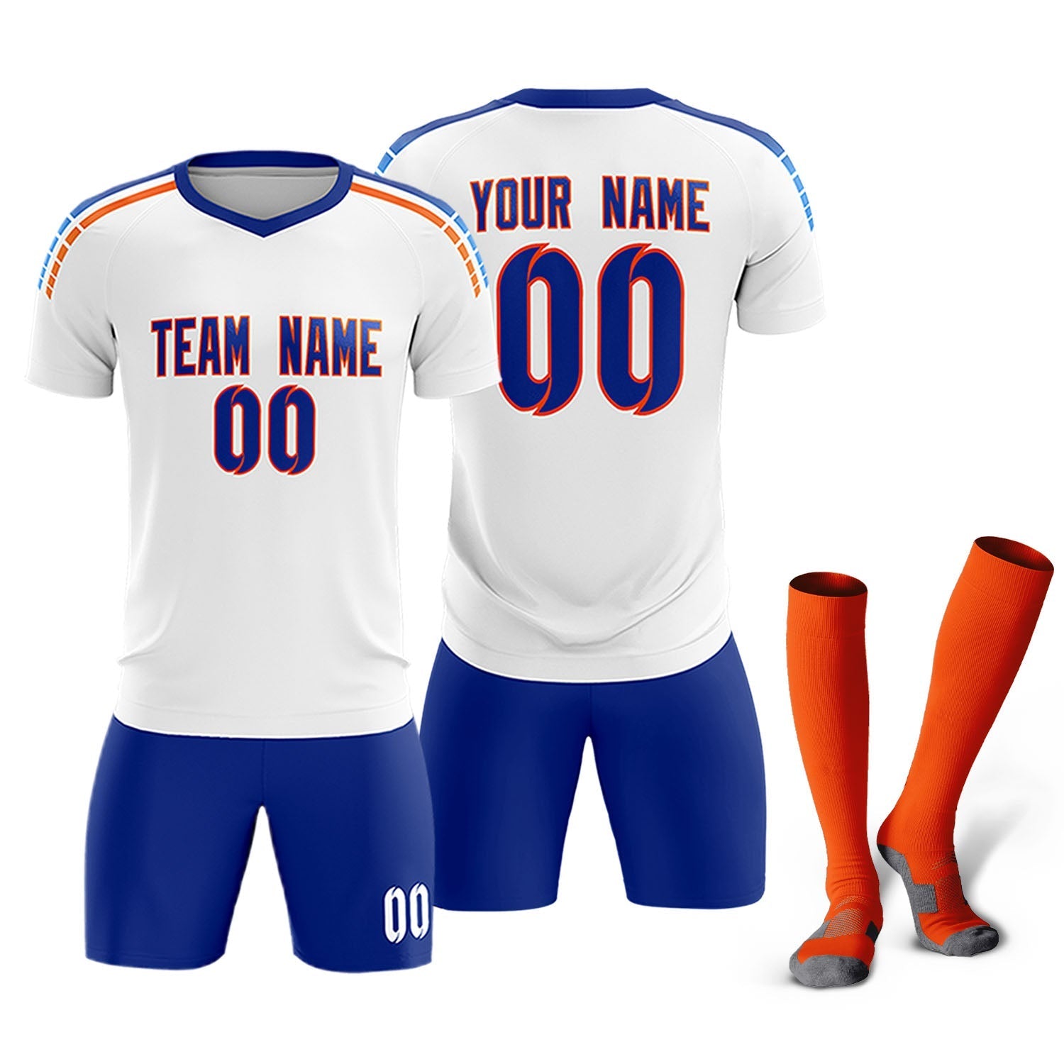 Custom White Raglan Shoulder Striped Soccer Tops/Sets Jersey