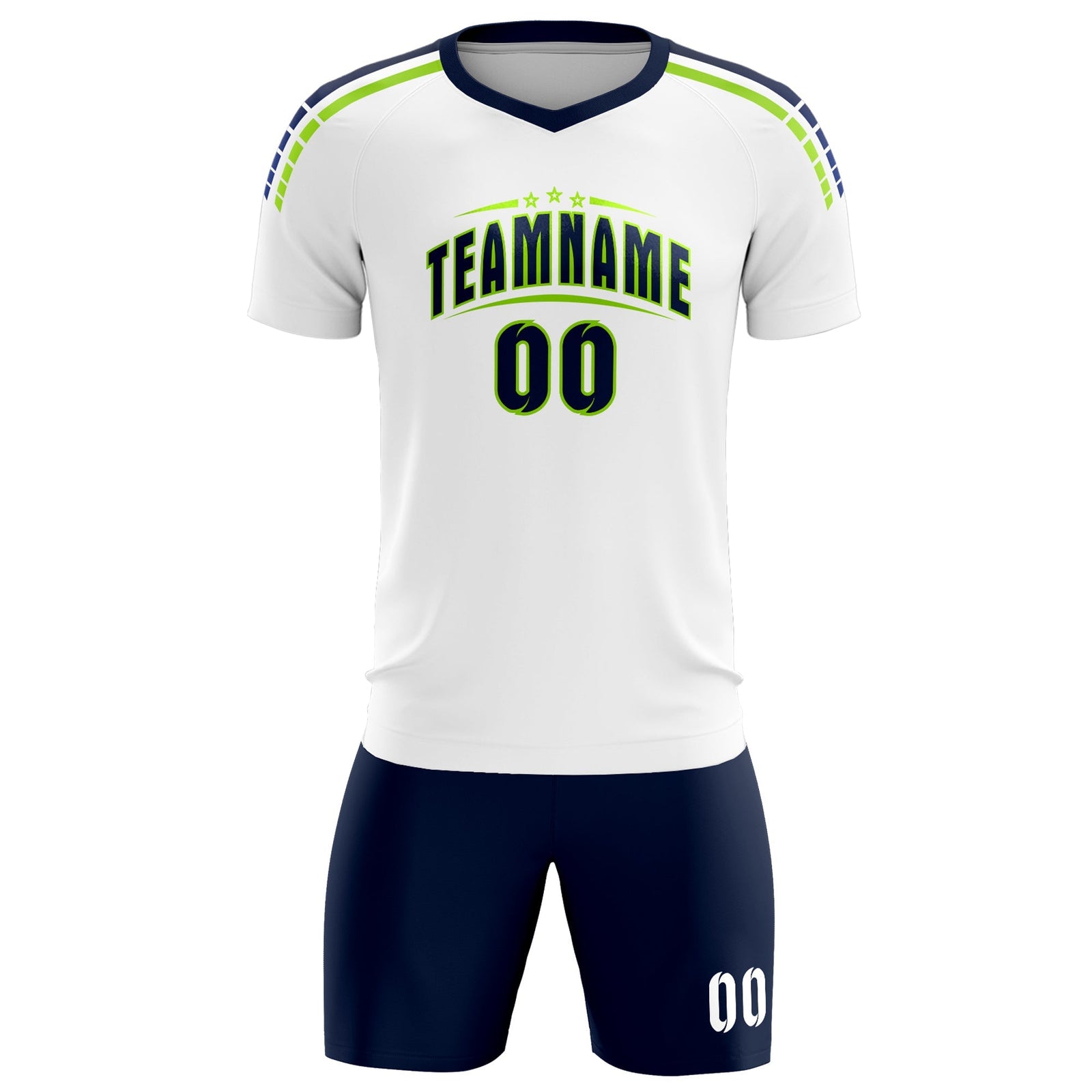 Custom White Raglan Shoulder Striped Soccer Tops/Sets Jersey
