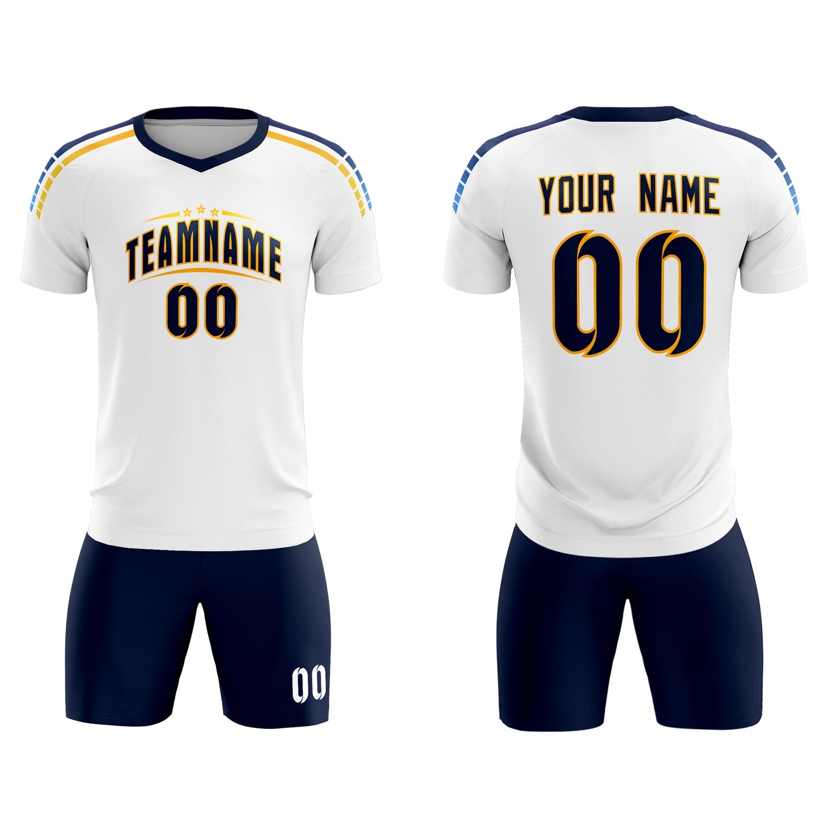 Custom White Raglan Shoulder Striped Soccer Tops/Sets Jersey