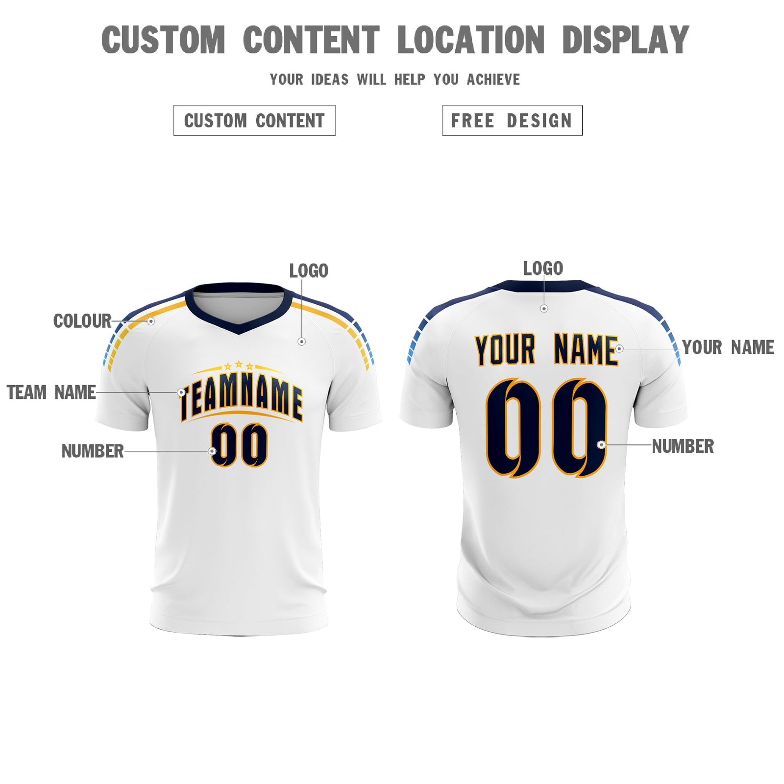 Custom White Raglan Shoulder Striped Soccer Tops/Sets Jersey